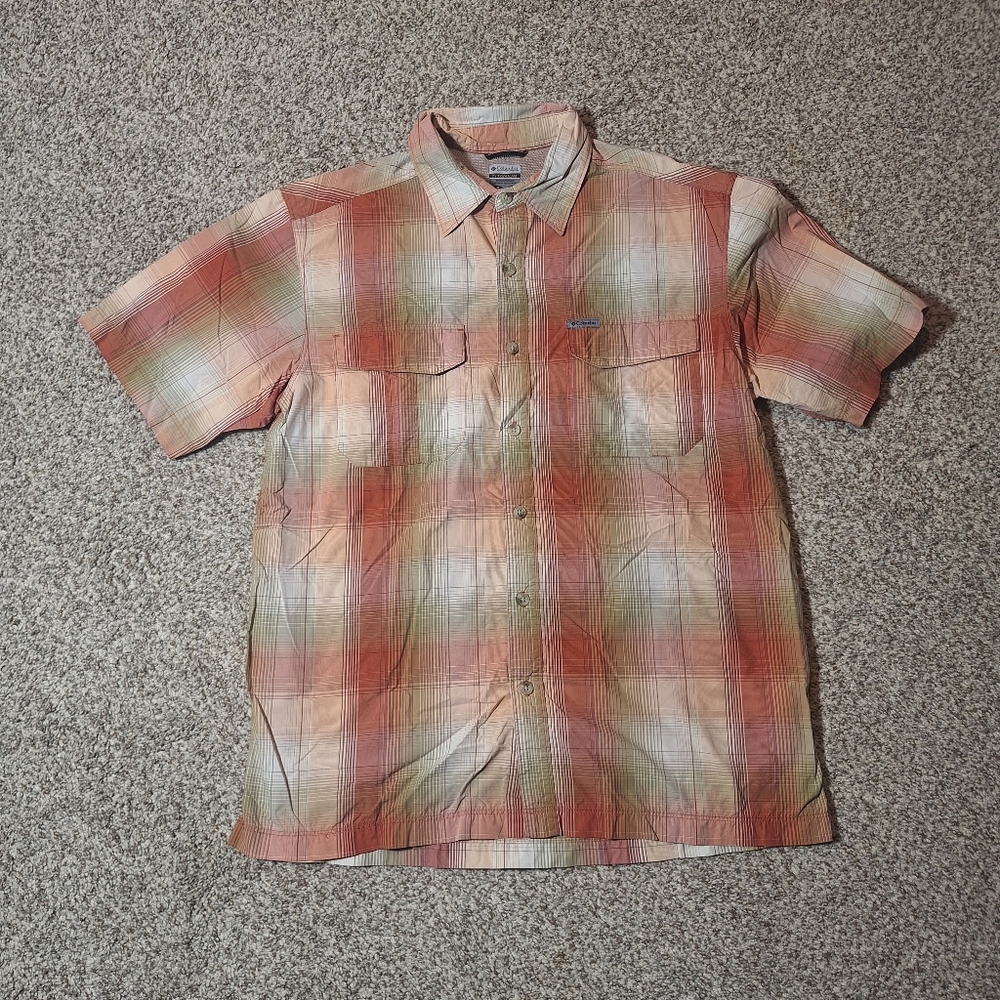 Columbia Titanium Shirt Adult M Red/Orange Short Sleeve Button Up Pockets